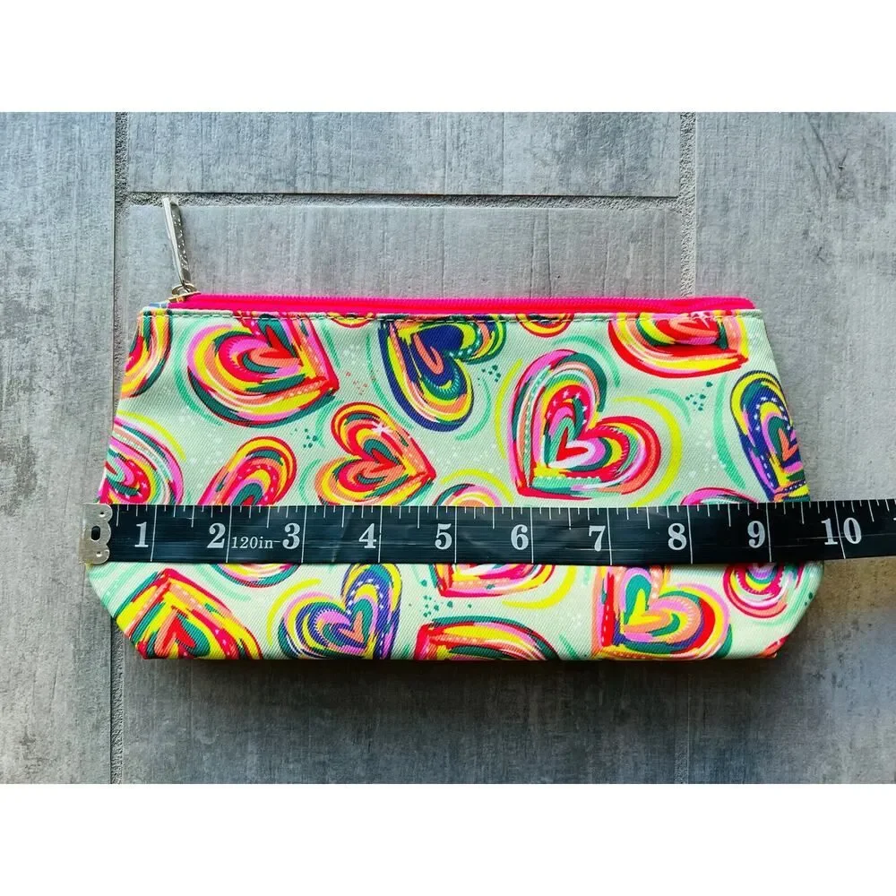 CLINIQUE Rainbow Heart Makeup Bag Travel Case Purse Organizer Clutch Wallet Zip